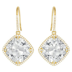 14K Yellow Gold Fine Diamond Drop Earrings – 11.50-ct Cushion Cut