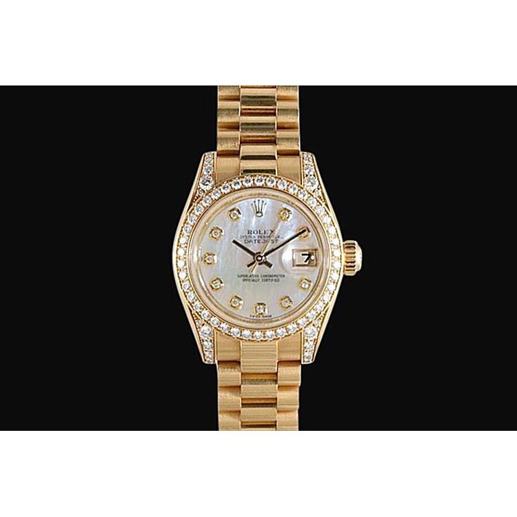 Yellow Gold Rolex Datejust Watch President Diamond Bezel Dial