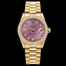 Yellow Gold Presidential Rolex 31 mm Burgundy Mother Of Pearl Diamond Dial Watch