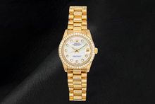 Yellow Gold Presidential Rolex 31 mm White Mother Of Pearl Diamond Dial Watch