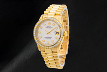 Yellow Gold Presidential Rolex 31 mm White Mother Of Pearl Diamond Dial Watch