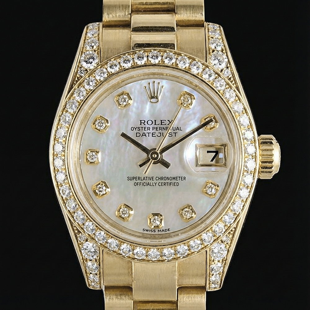 Yellow Gold Rolex Datejust Watch President Diamond Bezel Dial