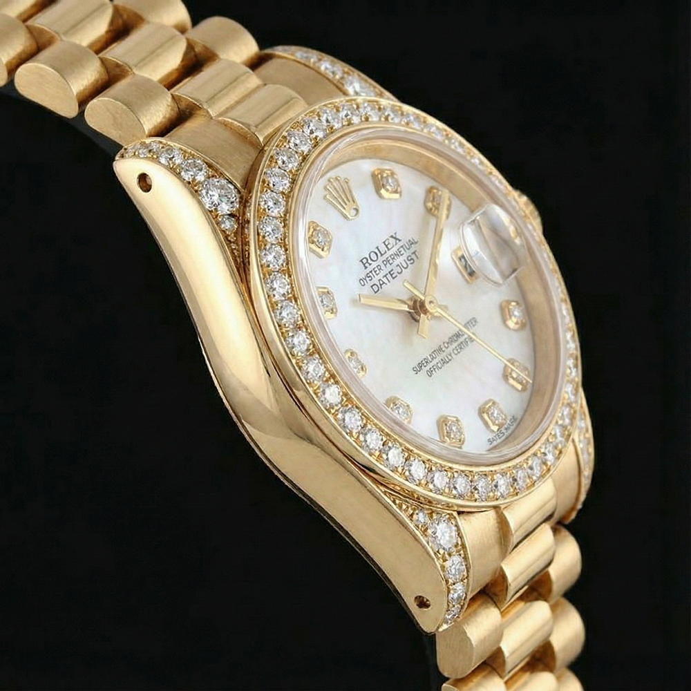 Yellow Gold Rolex Datejust Watch President Diamond Bezel Dial