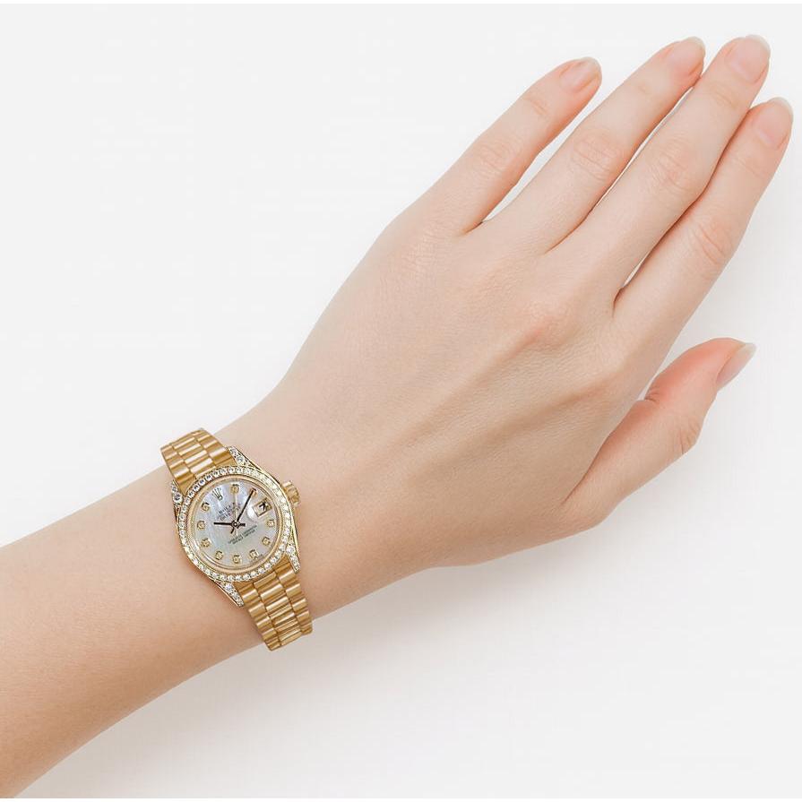 Yellow Gold Rolex Datejust Watch President Natural Earth Mined Diamond Bezel Dial P1