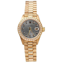 Yg Rolex President Style Watch Gray Diamond Dial Bezel Women