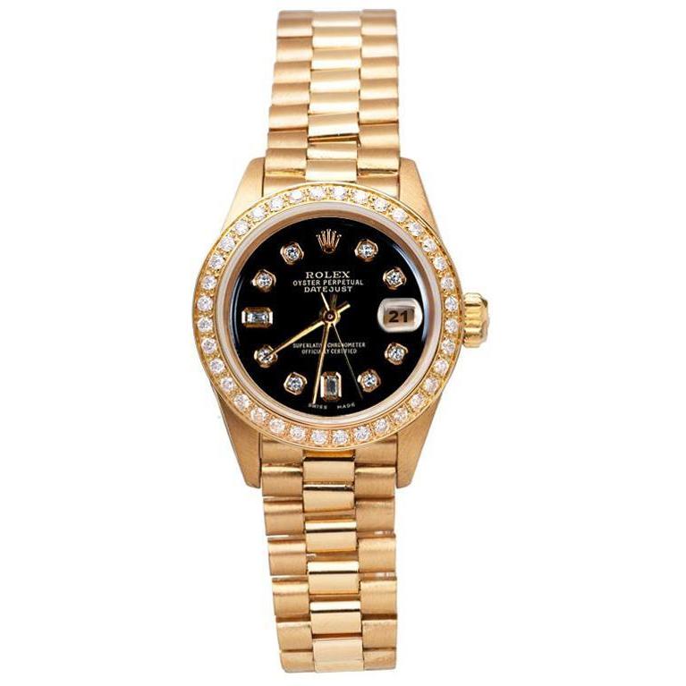 Yg President Style Rolex Date Just Watch Bezel Diamond Dial Black
