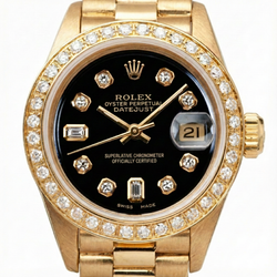 Yg President Style Rolex Date Just Watch Bezel Natural Earth Mined Diamond Dial Black
