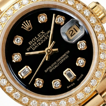 Yg President Style Rolex Date Just Watch Bezel Natural Earth Mined Diamond Dial Black