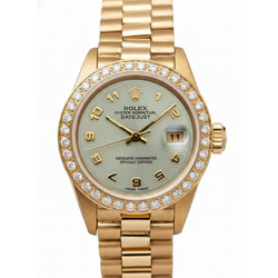 Yg Rolex Datejust President Style Watch Natural Earth Mined Diamond Bezel Arabic Dial