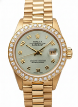 Yg Rolex Datejust President Style Watch Natural Earth Mined Diamond Bezel Arabic Dial