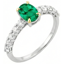 Precious Stone Ring 14K Two Tone Gold with Colombian Emerald – front view