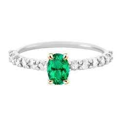 Colombian Emerald Oval Precious Stone Ring 2 ct – 14K Two Tone