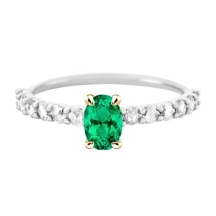 Earth-Mined Colombian Emerald Precious Stone Ring 2 ct 14K Two Tone Gold – main view