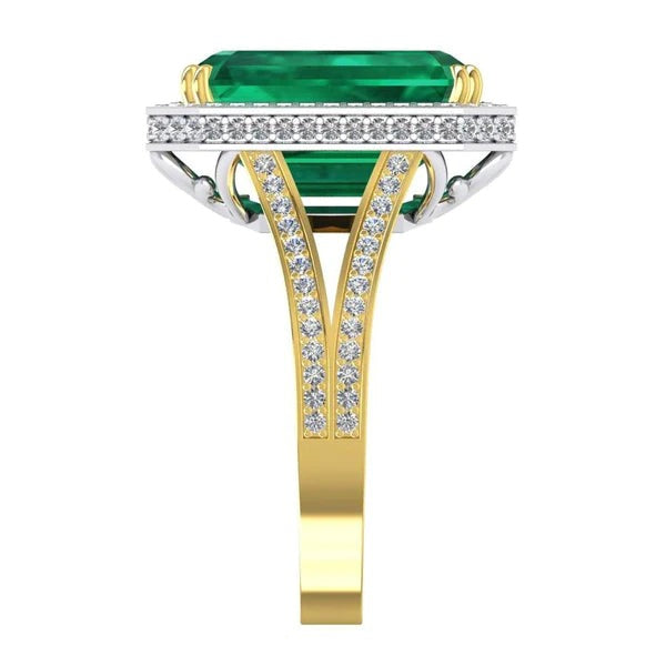 Zambian Green Emerald And Diamond Engagement Ring 11.50 Carats Two Tone 14K