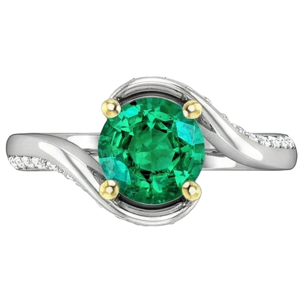 Colored Stone Ring Two-Tone 14K Gold with Fine Emerald – front view