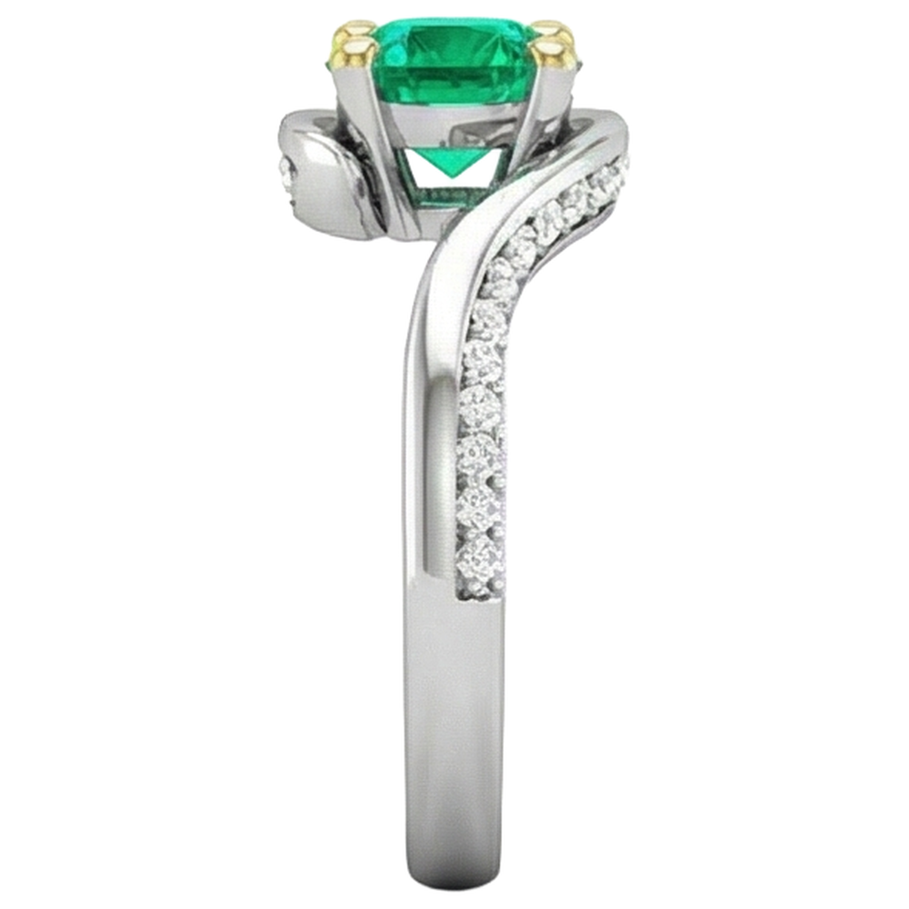 Fine Emerald Colored Stone Ring 2-ct Two-Tone 14K Gold – profile view