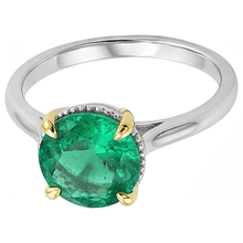 Colored Stone Ring 14K Two Tone Gold with Fine Emerald – front view