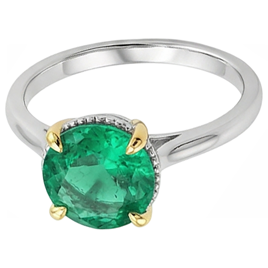 Colored Stone Ring 14K Two Tone Gold with Fine Emerald – front view