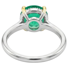 Fine Emerald Round Brilliant Colored Stone Ring in 14K Two Tone Gold – top view