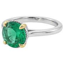 Fine Emerald Round Brilliant Colored Stone Ring in 14K Two Tone Gold – angle view