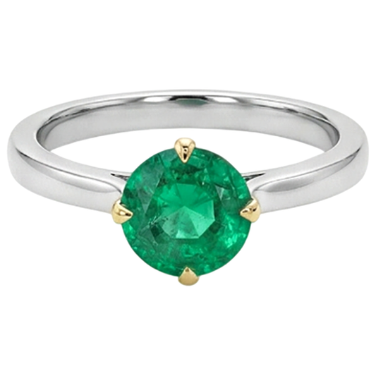 Colored Stone Ring 14 Karat Two Tone Gold with Fine Emerald – front view