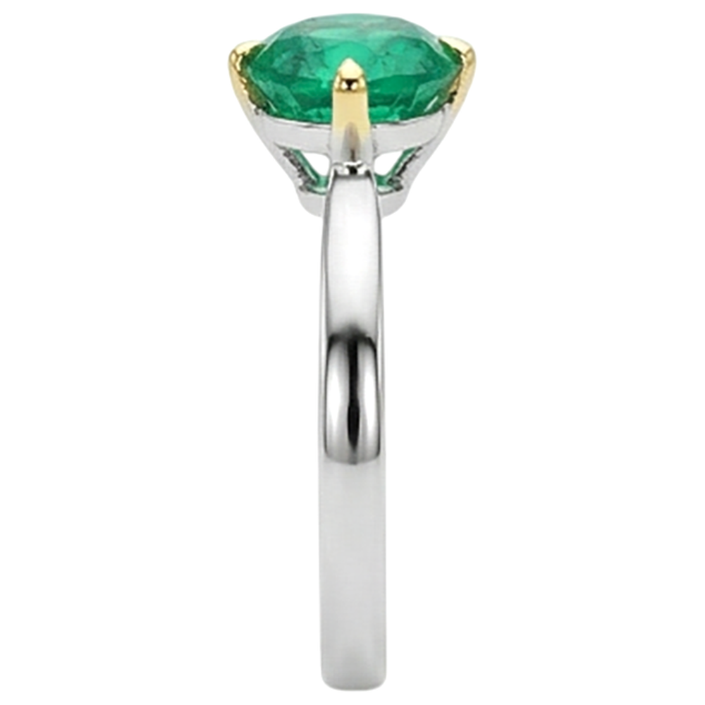 Round Brilliant Fine Emerald ring in 14 Karat Two Tone Gold – top view