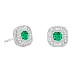 Milgrain Gemstone Earring – Emerald 1.50 ct 14 Karat White Gold