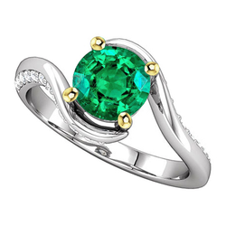Pavé Fine Emerald Colored Stone Ring 2 ct – Two-Tone 14K Gold