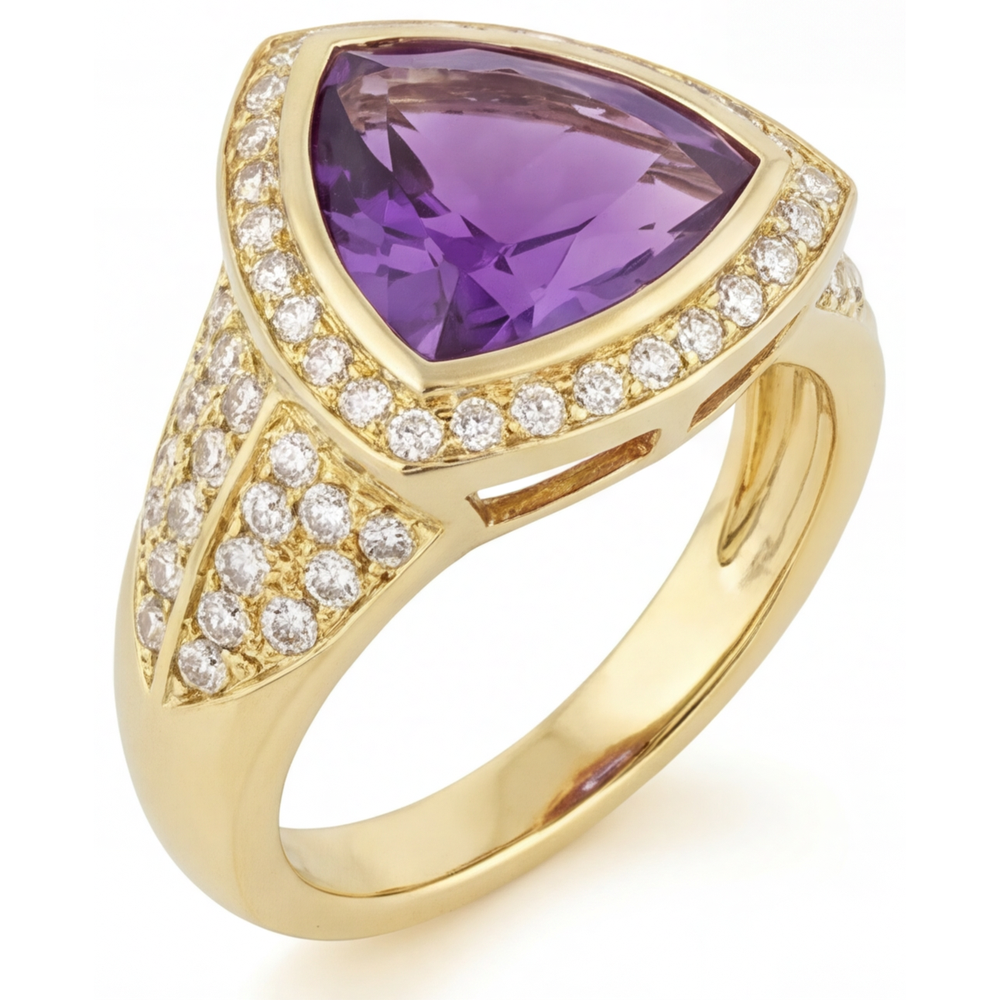 Earth-Mined Amethyst Colored Stone Ring 8 ct 14K Yellow Gold – front view