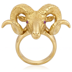 Men's Ram Gemstone Ring – Amethyst 0.10 ct 14 Karat Yellow Gold