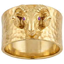 Amethyst Round Brilliant Mens Ring in 14K Yellow Gold – front view