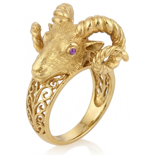 Amethyst Round Brilliant Precious Stone Ring in 14K Yellow Gold – front view