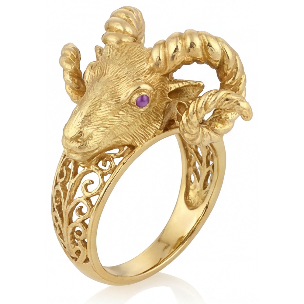 Amethyst Round Brilliant Precious Stone Ring in 14K Yellow Gold – front view