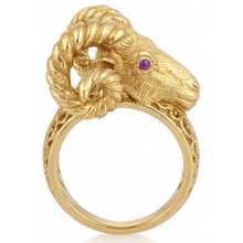 Round Brilliant Amethyst ring in 14K Yellow Gold – angle view