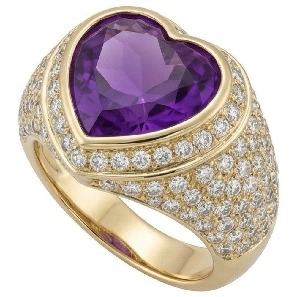 Authentic Amethyst Precious Stone Ring 10 ct 14 Karat Yellow Gold – side view