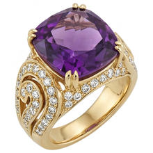 Amethyst Cushion Cut Precious Stone Ring in 14K Yellow Gold – front view