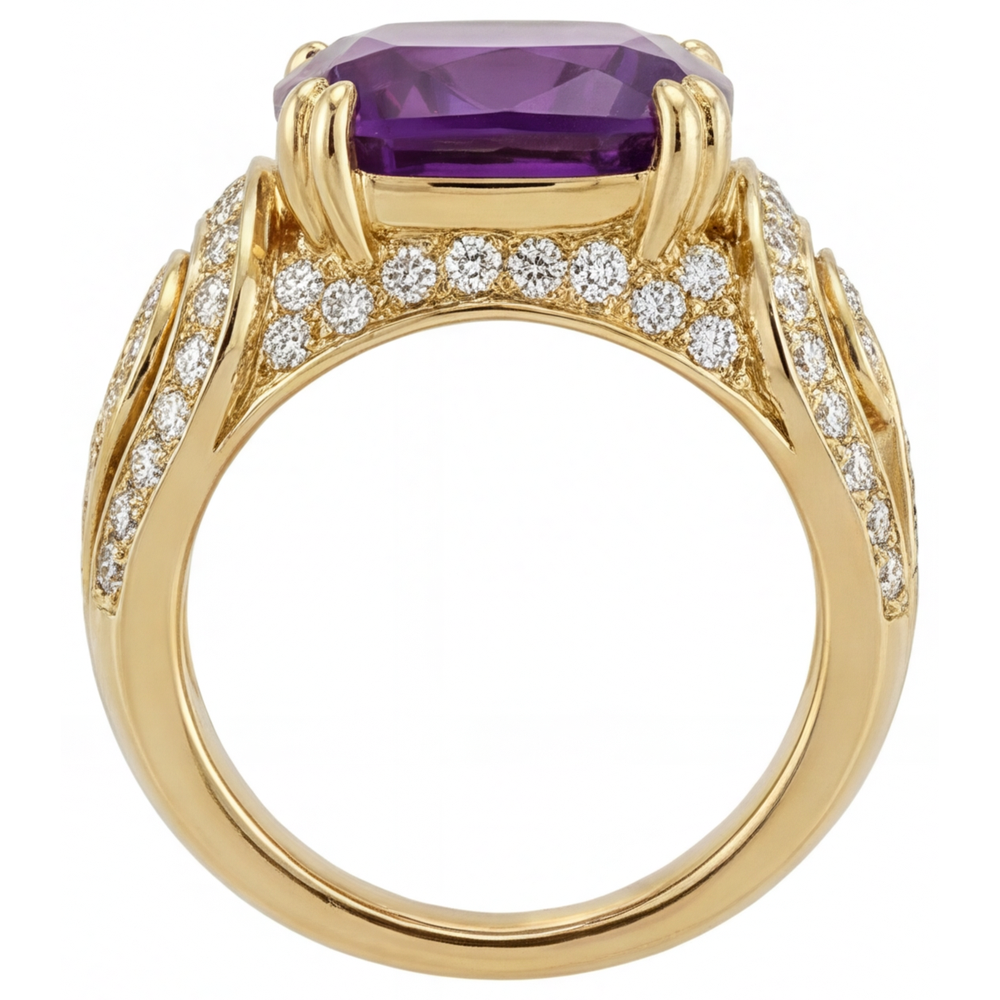 Earth-Mined Amethyst Precious Stone Ring – profile view