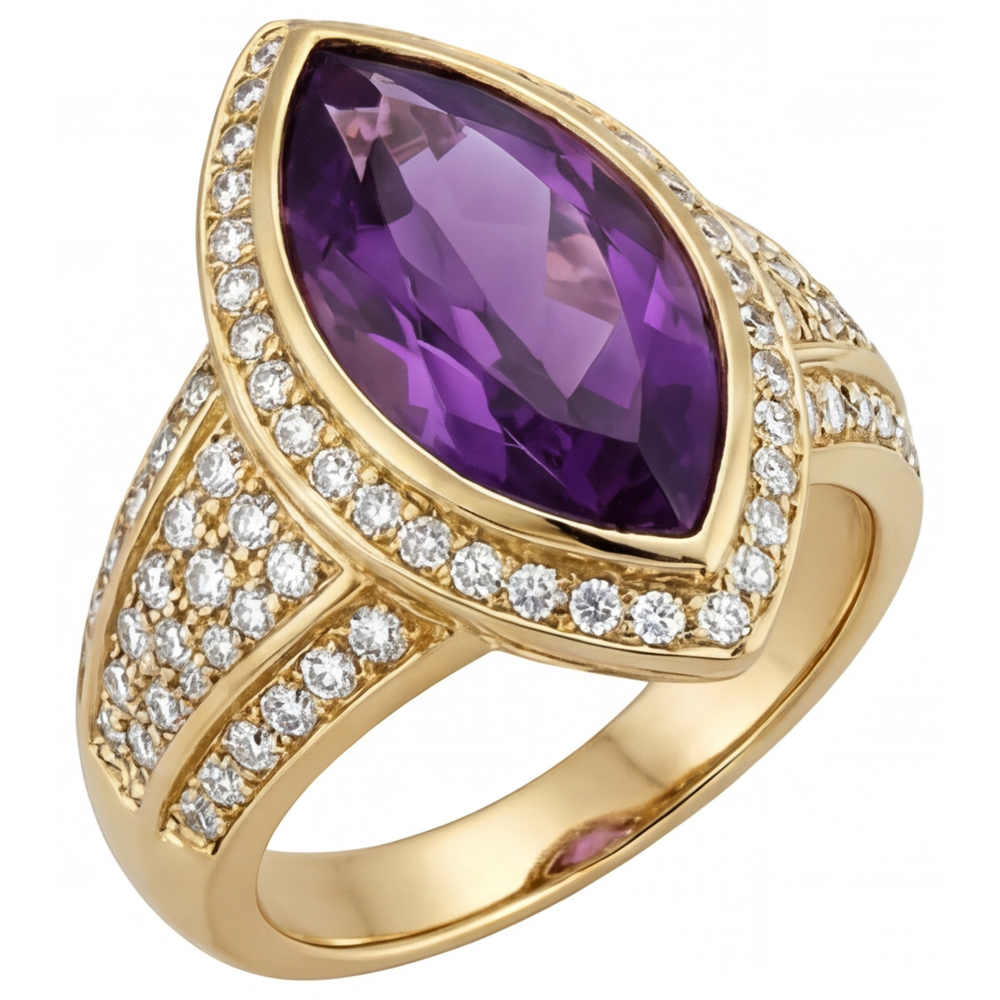 Precious Stone Ring 14K Yellow Gold with Amethyst – side view