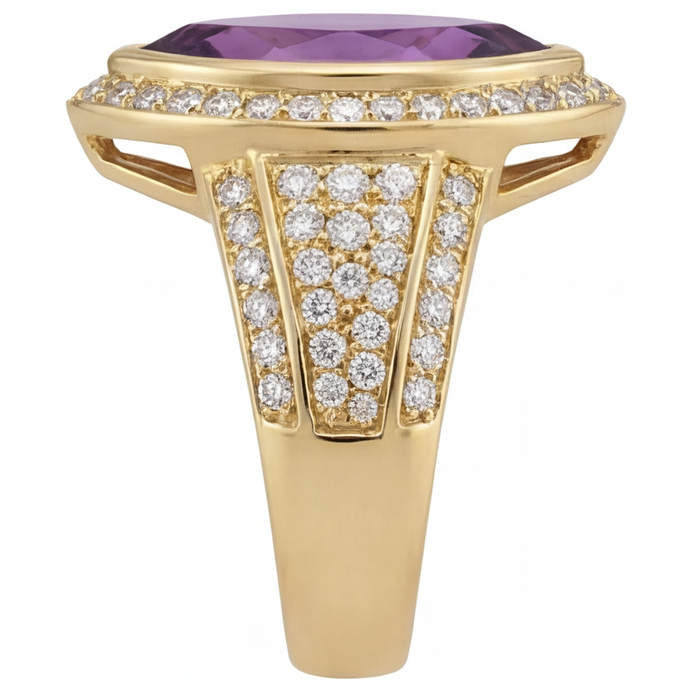 Precious Stone Ring 14K Yellow Gold with Amethyst – angle view