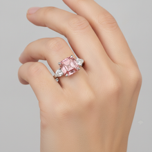 Padparadscha Sapphire Ring 3.6 Carat Genuine Asscher and White Trilliant Three Stone Platinum