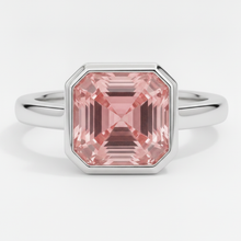 Peach Color Sapphire 3 Carat Real Asscher Padparadscha Bezel Solitaire Ring Platinum