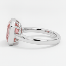 Peach Color Sapphire 3 Carat Real Asscher Padparadscha Bezel Solitaire Ring Platinum