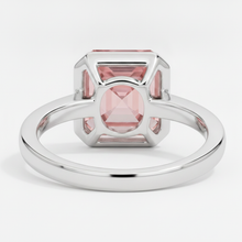 Peach Color Sapphire 3 Carat Real Asscher Padparadscha Bezel Solitaire Ring Platinum