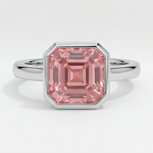 Peach Color Sapphire 3 Carat Real Asscher Padparadscha Bezel Solitaire Ring Platinum