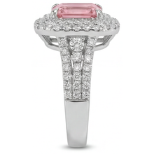 Peach Color Sapphire 4.5 Carat Lab Grown Asscher Padparadscha Double Halo Ring 14K White Gold