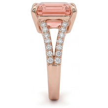 Padparadscha Sapphire Ring 4.3 Carat Lab Grown Asscher Pave 14K Rose Gold
