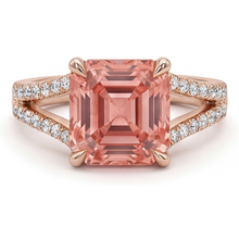 Padparadscha Sapphire Ring 4.3 Carat Lab Grown Asscher Pave 14K Rose Gold