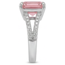 Peach Sapphire Engagement Ring 3.8 Carat Natural Asscher Padparadscha Pave 14K White Gold