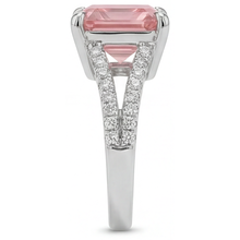 Peach Sapphire 3.8 Carat Natural Asscher Padparadscha Pave Ring 14K White Gold