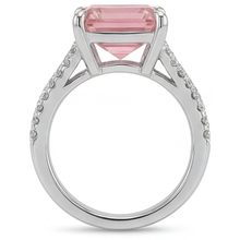 Peach Sapphire Engagement Ring 3.8 Carat Natural Asscher Padparadscha Pave 14K White Gold